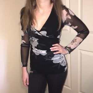 INC Black& White Rose top